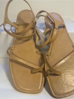Journee Collection Charra Tan Strappy Sandals Size 12 Minimal Ankle Strap